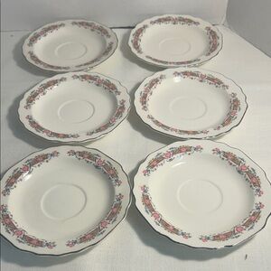 Floral Patterned Saucer Set set of 6 6 inch saucers W S George Vintage